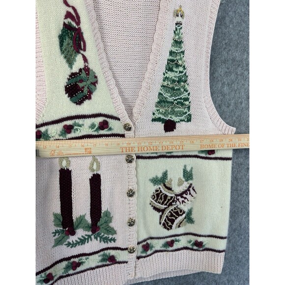 Vintage Bechamel Christmas Hand Knit Cardigan Sweater Embroidered Pink Tree - Picture 11 of 13